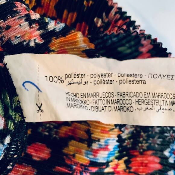 Zara Womens Micro Pleated Floral Detail Puff Sleeve Ruffled Dress Size Medium - Picture 10 of 10